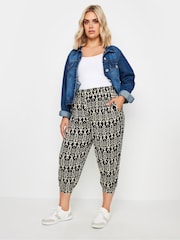 Yours Curve Black Paisley Textured Wide Leg Trousers - Image 2 of 5