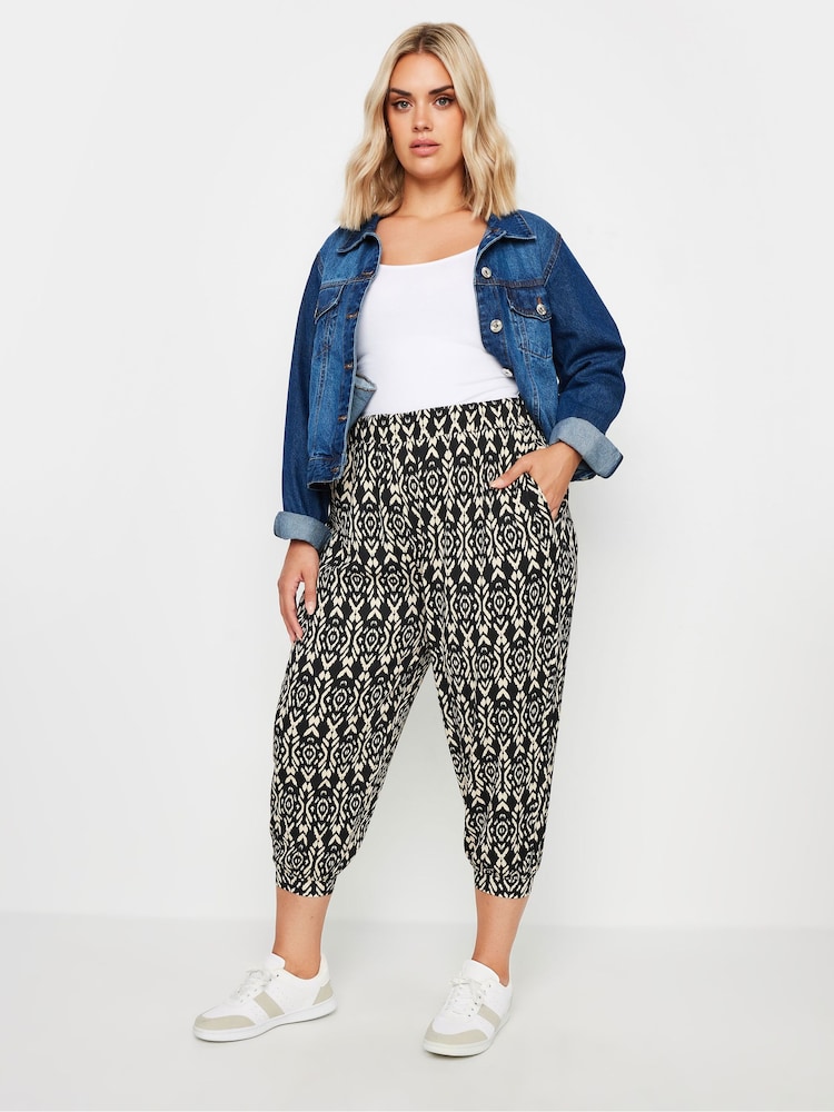 Yours Curve Black Paisley Textured Wide Leg Trousers - Image 2 of 5