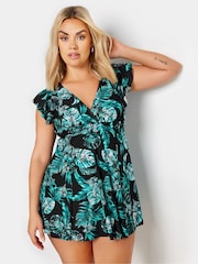 Yours Curve Green Jungle Leaf Angel Sleeve Printed Swimdress - Image 1 of 6