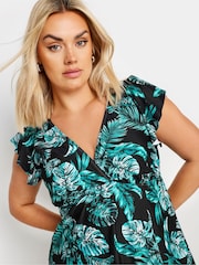 Yours Curve Green Jungle Leaf Angel Sleeve Printed Swimdress - Image 4 of 6