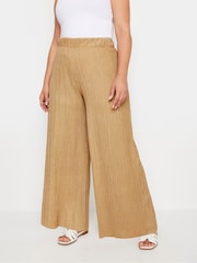 Yours Curve Natural Textured Wide Leg Trousers - Image 1 of 5
