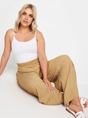 Yours Curve Natural Textured Wide Leg Trousers - Image 2 of 5