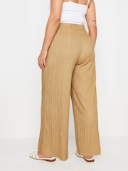 Yours Curve Natural Textured Wide Leg Trousers - Image 3 of 5