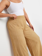 Yours Curve Natural Textured Wide Leg Trousers - Image 4 of 5