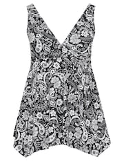 Yours Curve Black Monotone Tile Print Buckle Detail Fixed Strap Tankini - Image 5 of 6