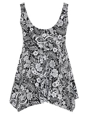 Yours Curve Black Monotone Tile Print Buckle Detail Fixed Strap Tankini - Image 6 of 6