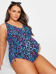 Yours Curve Blue Leopard Swimsuit - Image 1 of 5