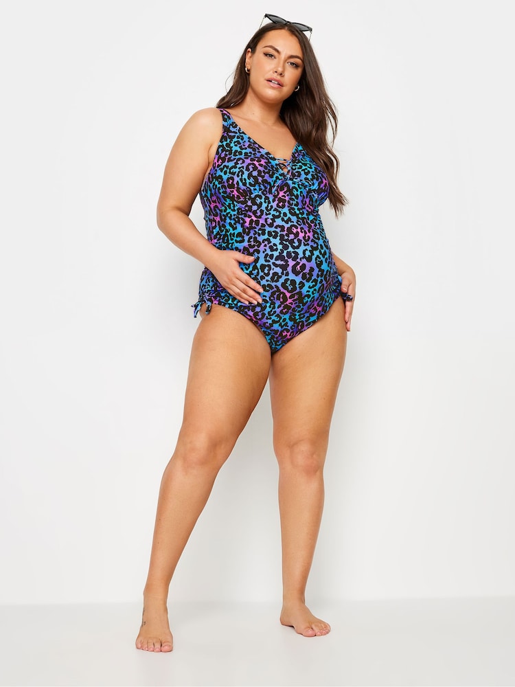 Yours Curve Blue Leopard Swimsuit - Image 2 of 5