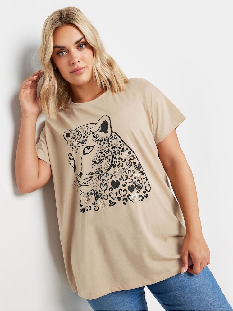 Camiseta de lentejuelas con estampado de leopardo de Yours Curve - Imagen 1 de 5