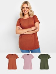 Yours Curve Brown Core Basic T-Shirts 3 Pack - Image 1 of 9