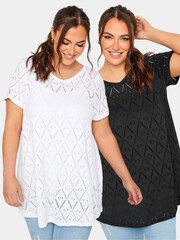 Yours Curve Black Broidery Swing T-Shirts 2 Pack - Image 1 of 5