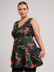 Yours Curve Purple Floral Peplum Top - Image 1 of 5