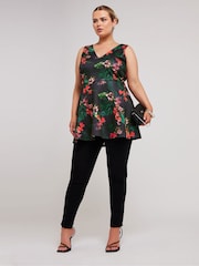 Yours Curve Purple Floral Peplum Top - Image 2 of 5