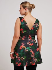 Yours Curve Purple Floral Peplum Top - Image 3 of 5