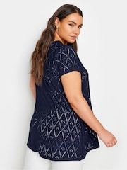 Yours Curve Blue Broderie Swing T-Shirt - Image 3 of 5
