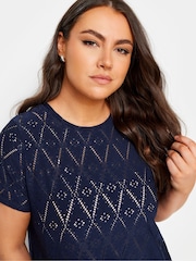 Yours Curve Blue Broderie Swing T-Shirt - Image 4 of 5