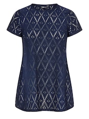 Yours Curve Blue Broderie Swing T-Shirt - Image 5 of 5