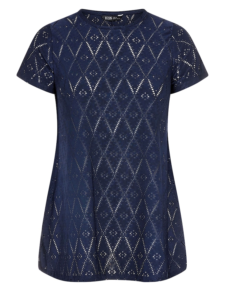 Yours Curve Blue Broderie Swing T-Shirt - Image 5 of 5