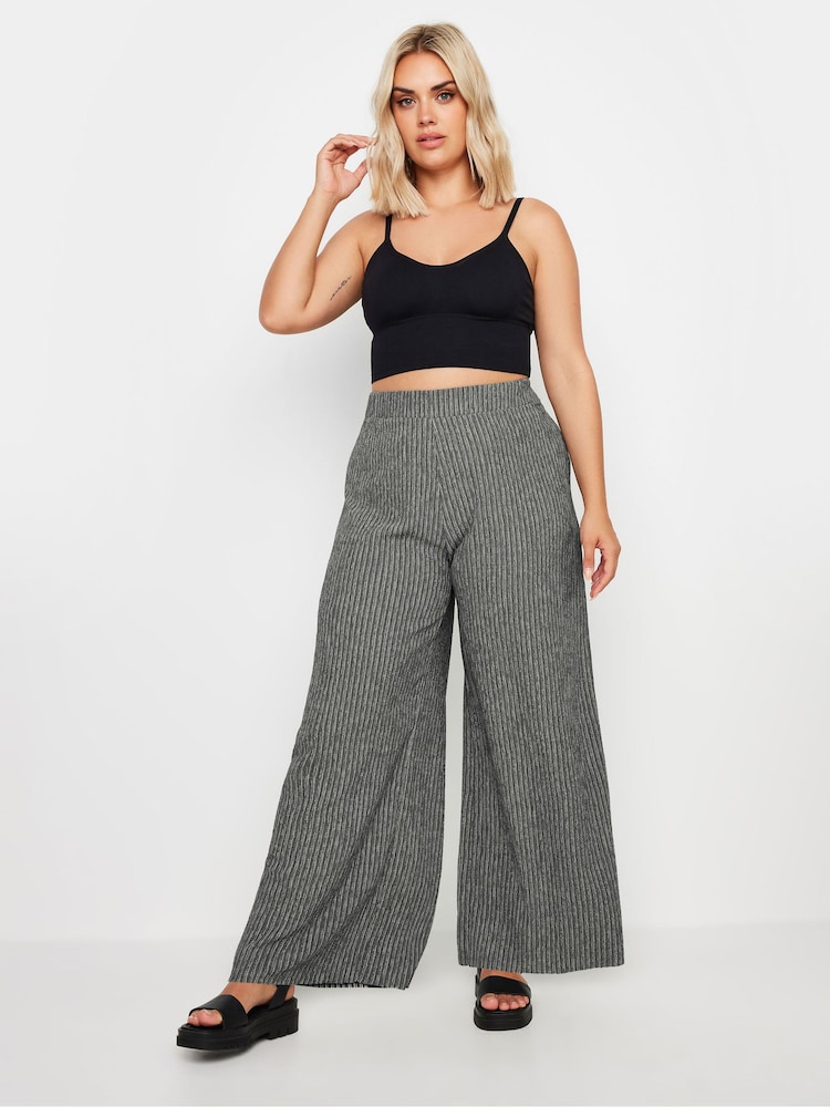 Yours Curve Grey Dark Textured Wide Leg Trousers - Image 2 of 5