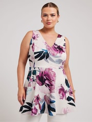 Yours Curve Pink Floral Peplum Top - Image 1 of 5