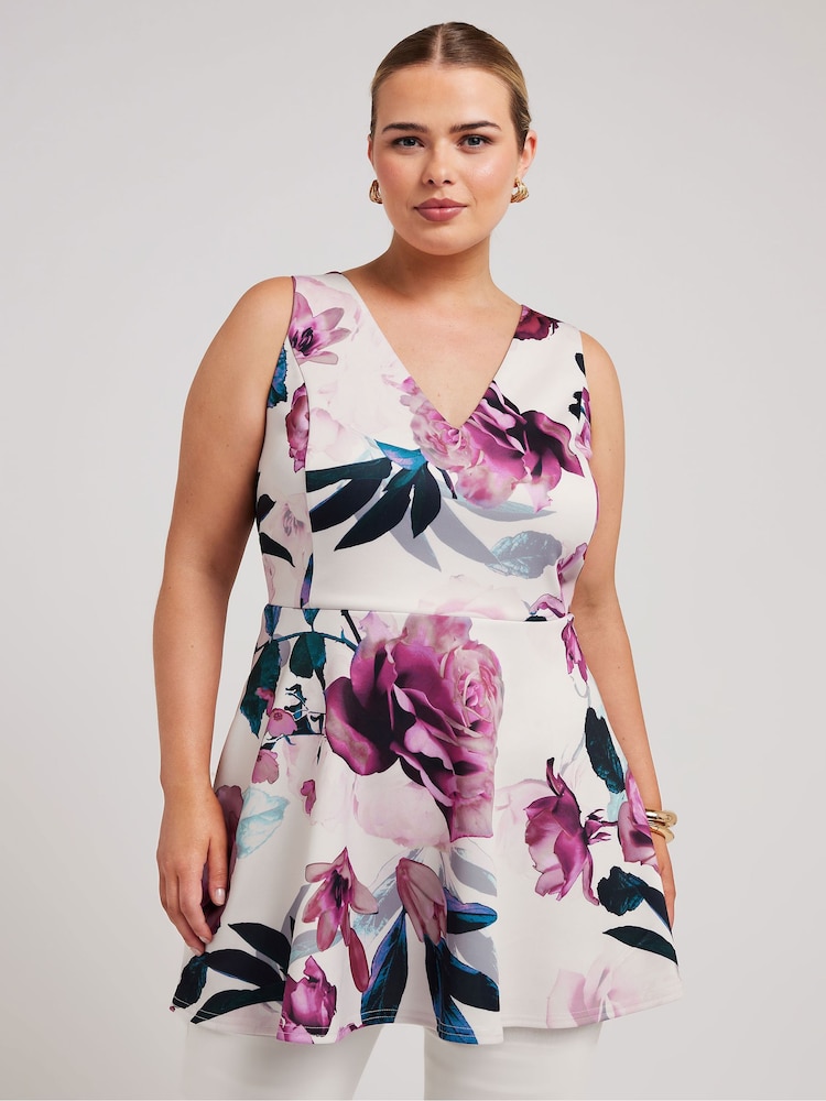 Yours Curve Pink Floral Peplum Top - Image 1 of 5