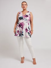 Yours Curve Pink Floral Peplum Top - Image 2 of 5