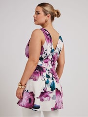Yours Curve Pink Floral Peplum Top - Image 3 of 5