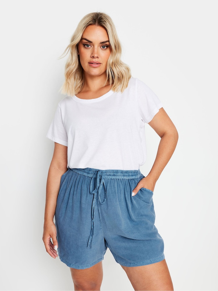 Yours Curve Blue Acid Wash Chambray Shorts - Image 1 of 5