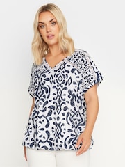 Yours Curve White Grown On Sleeve Bubble Hem Crochet 100% Cotton Top - Image 1 of 6