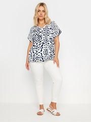 Yours Curve White Grown On Sleeve Bubble Hem Crochet 100% Cotton Top - Image 2 of 6