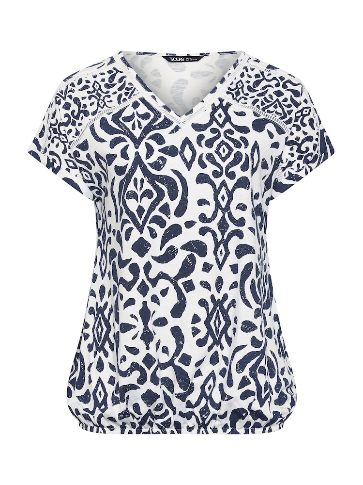 Yours Curve White Grown On Sleeve Bubble Hem Crochet 100% Cotton Top - Image 6 of 6