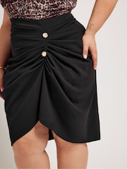 Yours Curve Black Gathered Button Detail Skirt - Image 2 of 5
