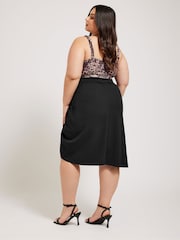 Yours Curve Black Gathered Button Detail Skirt - Image 3 of 5