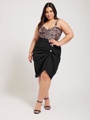 Yours Curve Black Gathered Button Detail Skirt - Image 4 of 5