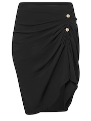 Yours Curve Black Gathered Button Detail Skirt - Image 5 of 5