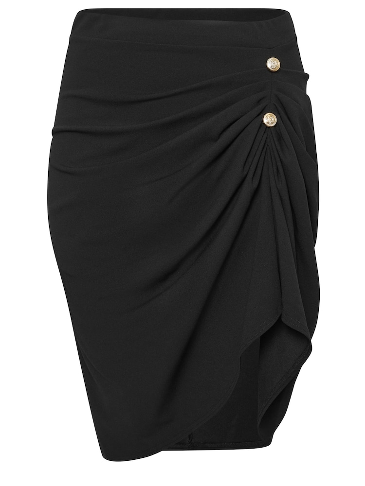 Yours Curve Black Gathered Button Detail Skirt - Image 5 of 5
