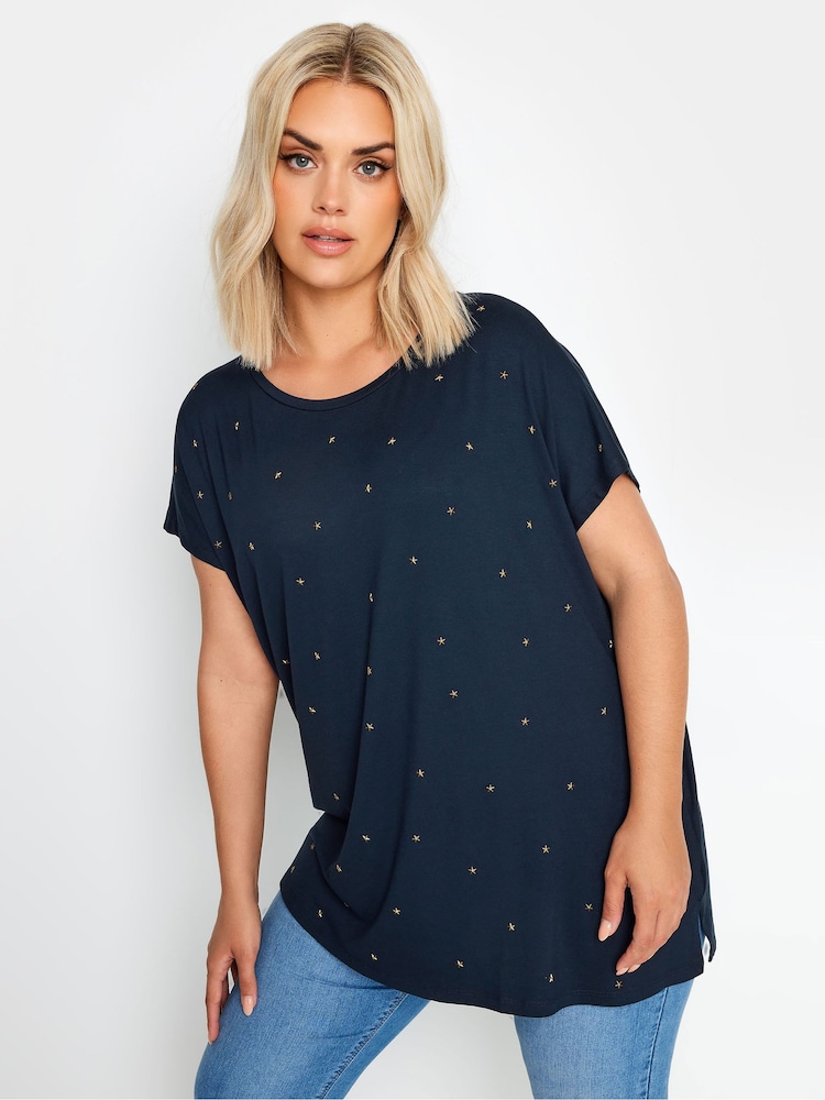 Yours Curve Blue Star Embellished Top - Image 1 of 5