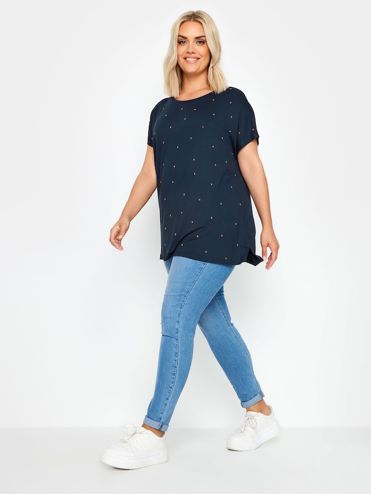 Yours Curve Blue Star Embellished Top - Image 2 of 5