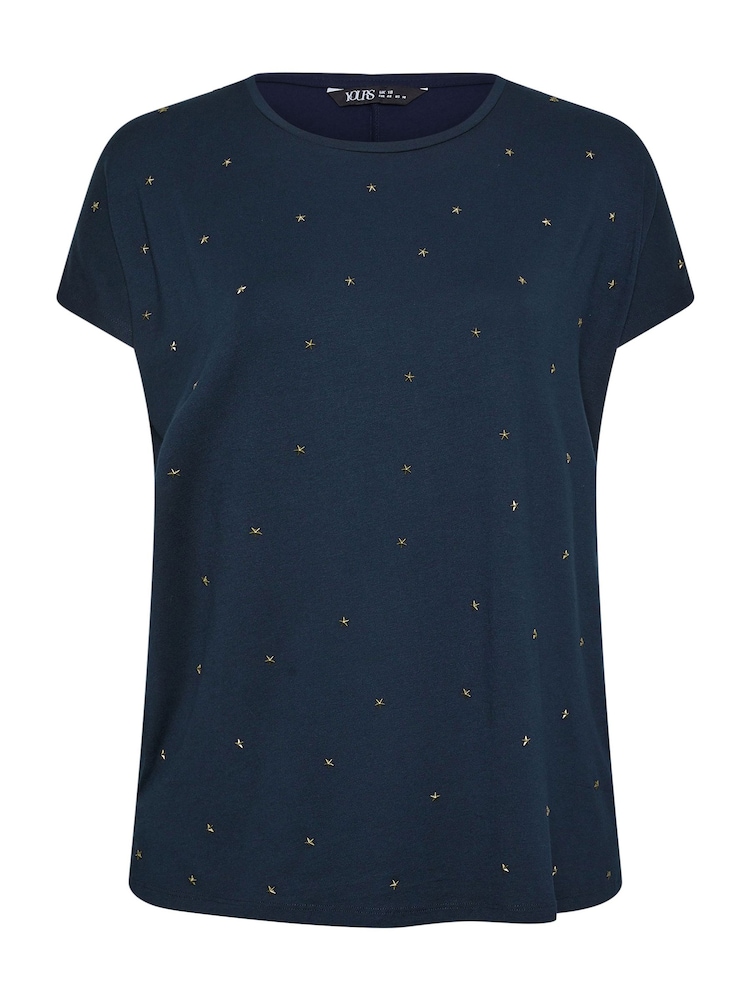 Yours Curve Blue Star Embellished Top - Image 5 of 5