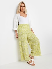 Yours Curve Yellow Paisley Textured Wide Leg Trousers - Image 1 of 5