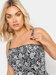 Yours Curve Black Shirred Monotone Tile Print Swimsuit - Image 4 of 6
