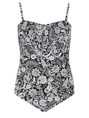 Yours Curve Black Shirred Monotone Tile Print Swimsuit - Image 5 of 6