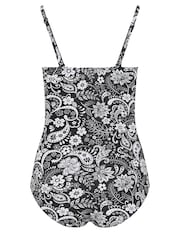 Yours Curve Black Shirred Monotone Tile Print Swimsuit - Image 6 of 6