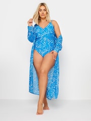 Yours Curve Blue Jewel Trim Tie Dye Swimsuit - Image 3 of 6