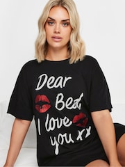 Yours Curve Black Dear Bed Slogan Sleep 100% Cotton T-Shirt Nightdress - Image 4 of 5