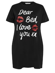 Yours Curve Black Dear Bed Slogan Sleep 100% Cotton T-Shirt Nightdress - Image 5 of 5