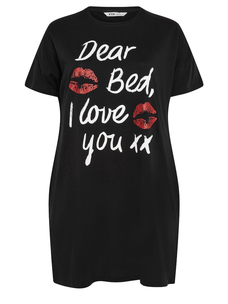 Yours Curve Black Dear Bed Slogan Sleep 100% Cotton T-Shirt Nightdress - Image 5 of 5