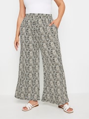 Yours Curve Black Denim Paisley Textured Wide Leg Trousers - Image 1 of 5