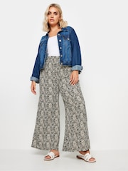 Yours Curve Black Denim Paisley Textured Wide Leg Trousers - Image 2 of 5