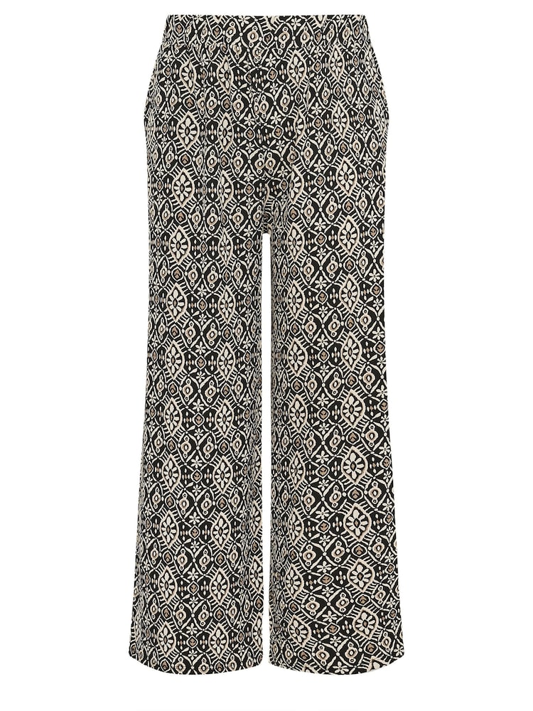 Yours Curve Black Denim Paisley Textured Wide Leg Trousers - Image 5 of 5